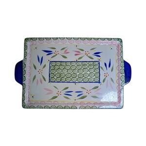 Temptations by Tara Ovenware Old World Green Large Platter Tray 16x10 Floral #10